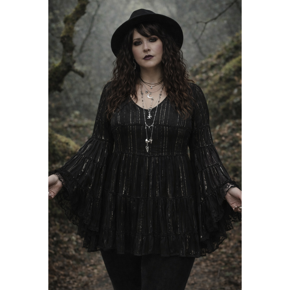 Sweet magnolia flowy witchy black fairy grunge whimsigoth flare sleeve Size XXL